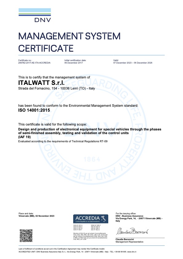 Italwatt - Certification ISO14001-2015