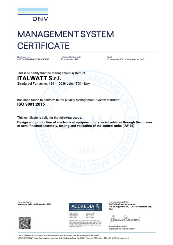 Italwatt - Certification ISO9001-2015