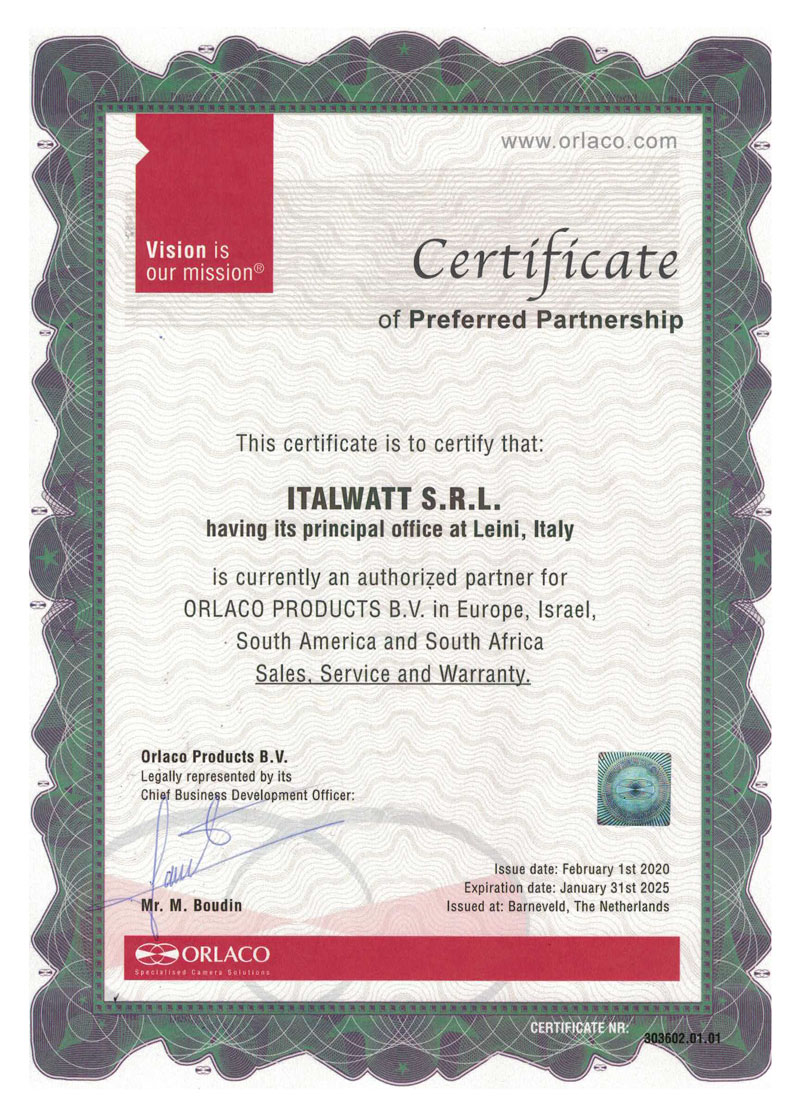 Orlaco Certificate